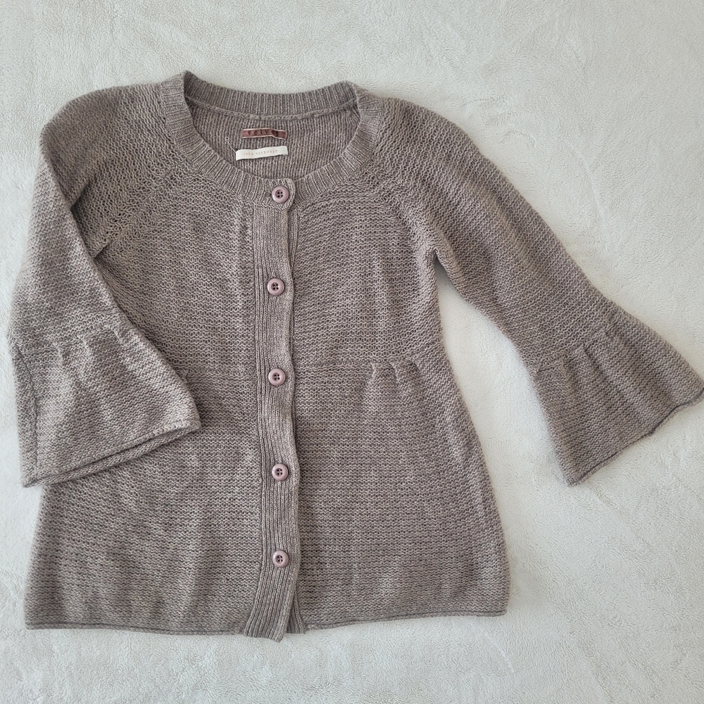 Velvet Women's Cashmere 100% Cardigan Taupe Bell Sleeves Size S